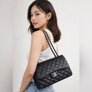 CHANEL Black Quilted Shoulder Bag with Chain Strap